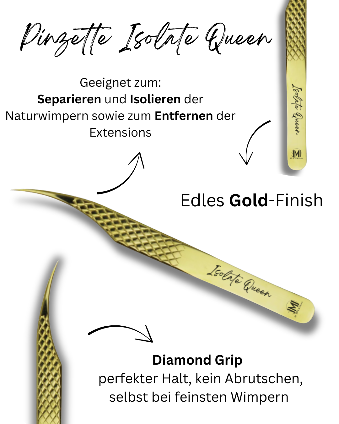 Pinzette | Isolate Queen | Diamond Grip | Gold | Wimpernverlängerung